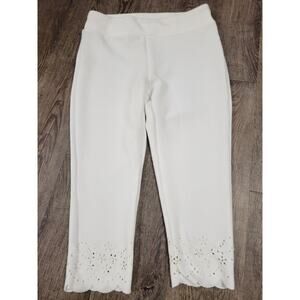 Lily Morgan Large Solid White Eyelet Tulip Trip Cropped Capri Pants Size Large